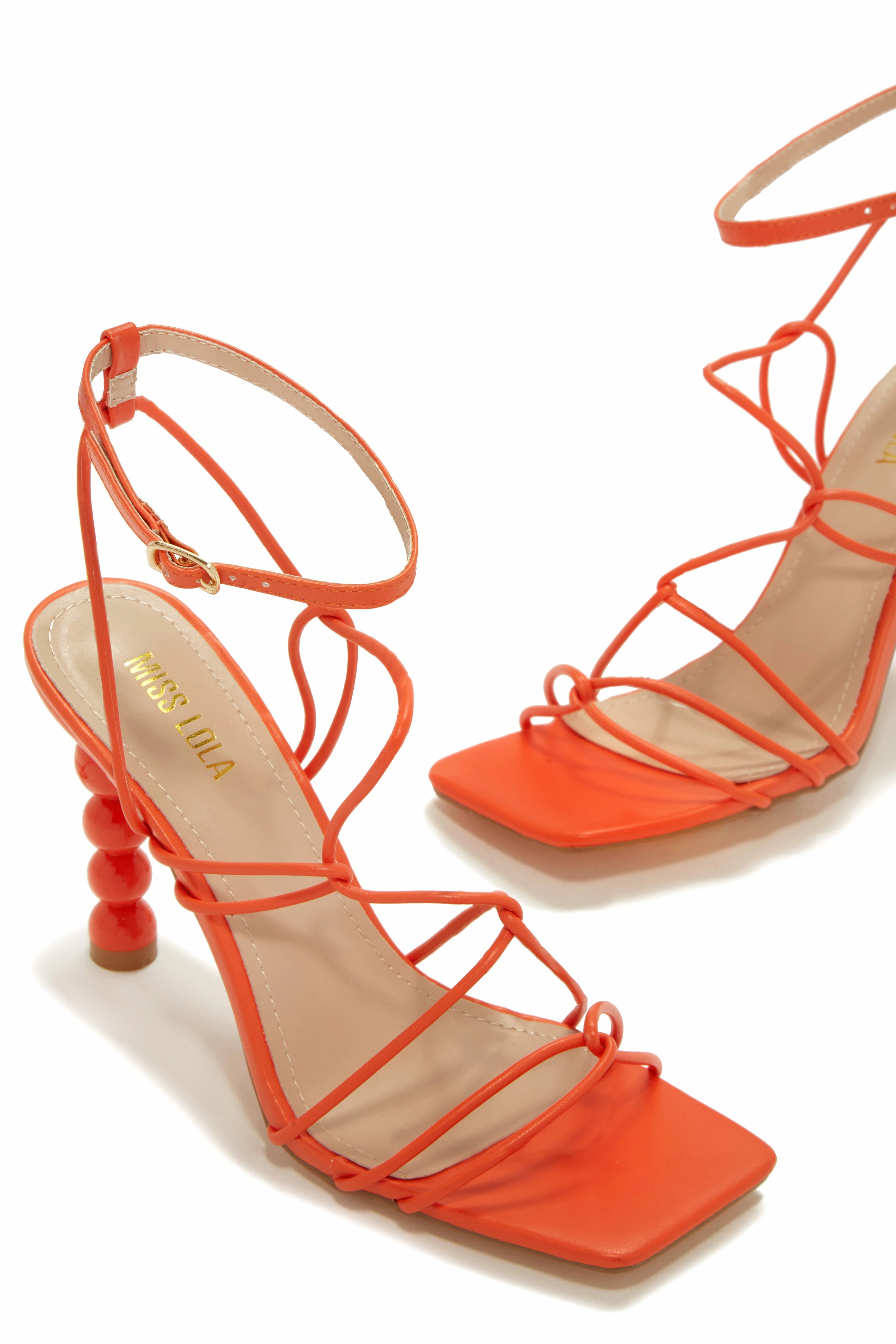 St. Barts Summer Square Toe Strappy Heels - Orange