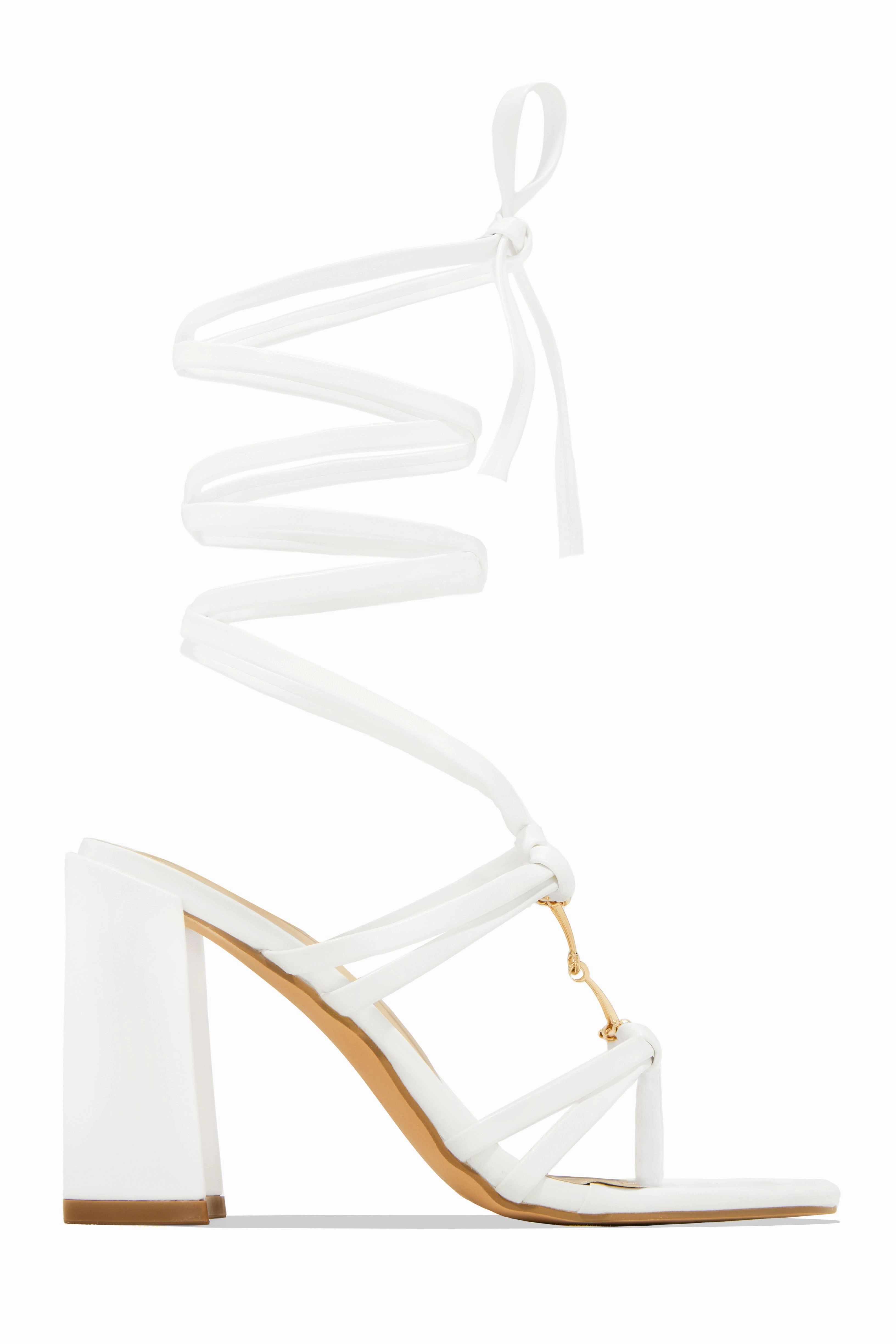 Stepping Out Lace Up Block Heels - White