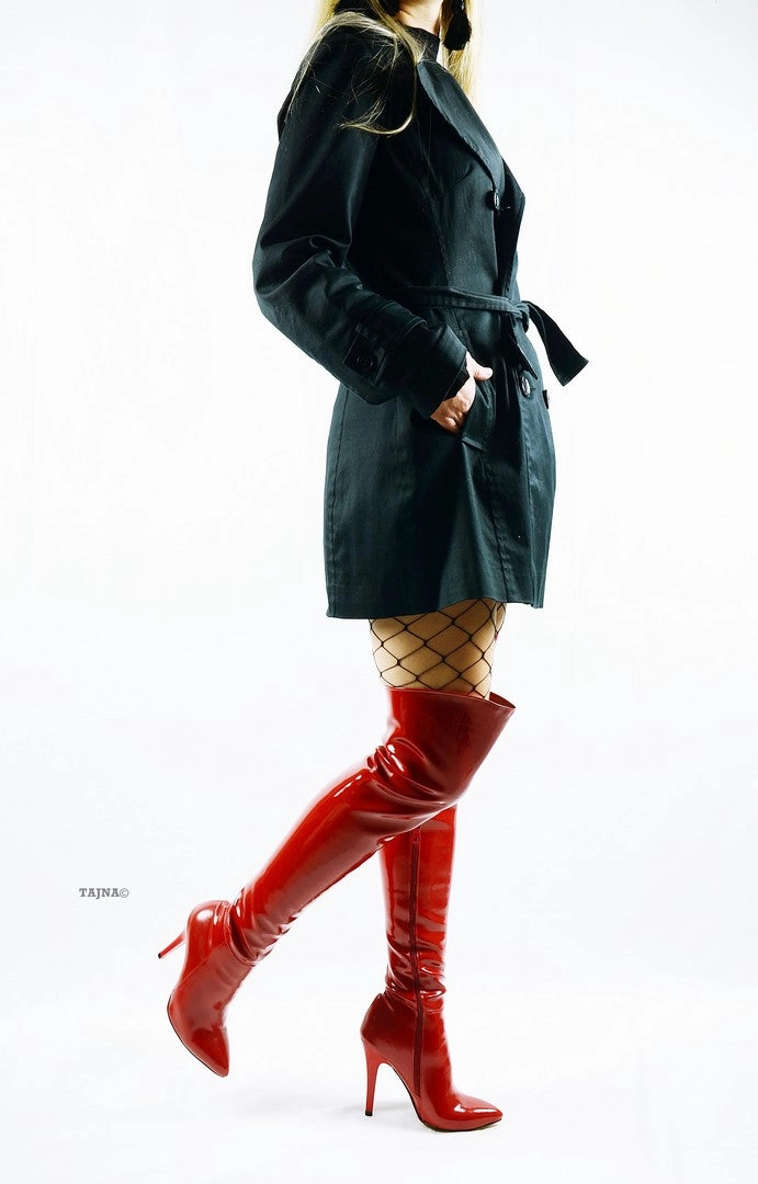 Strech Red Patent Over Knee Boots