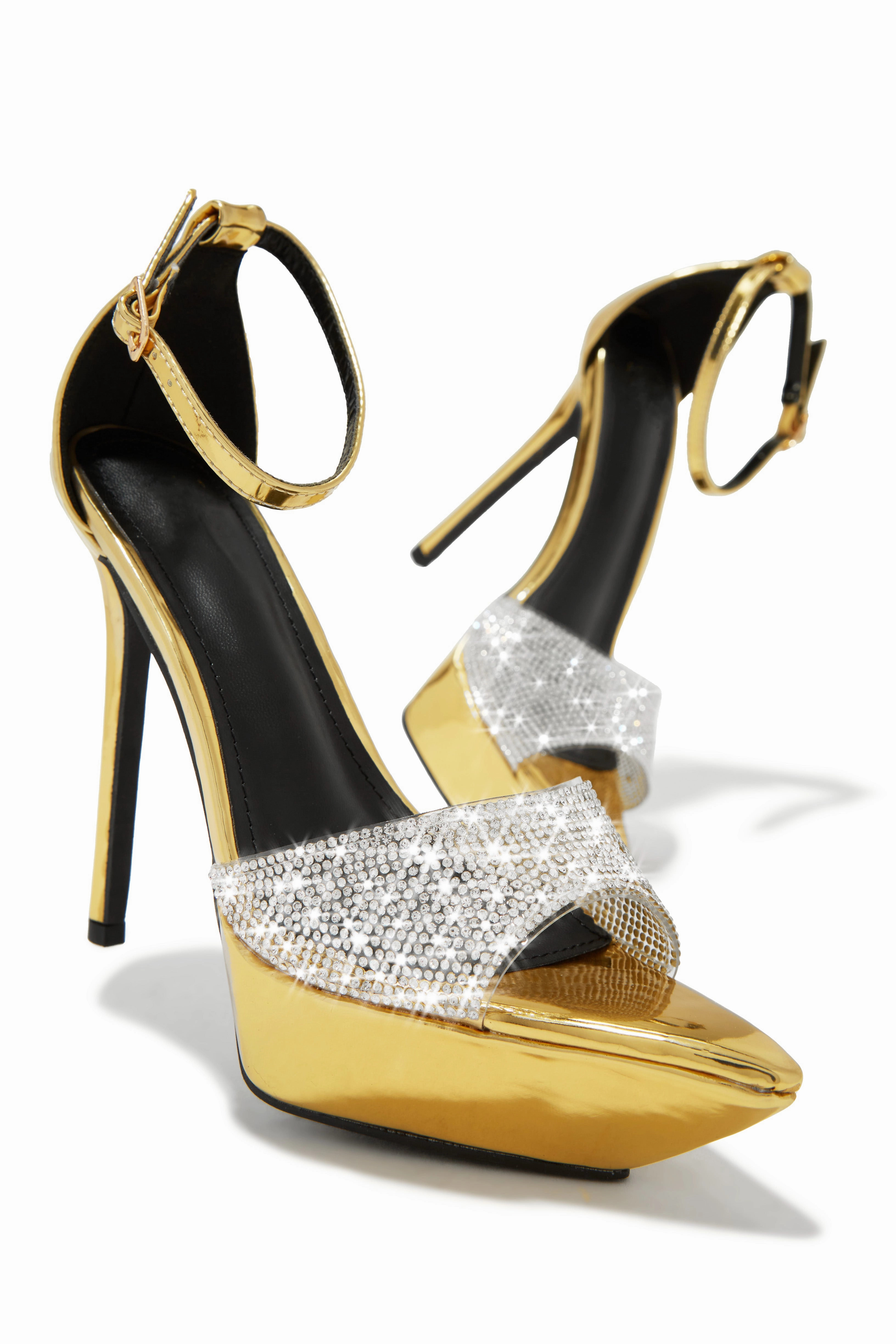 Sweet Fatale Embellished Platform Heels - Gold