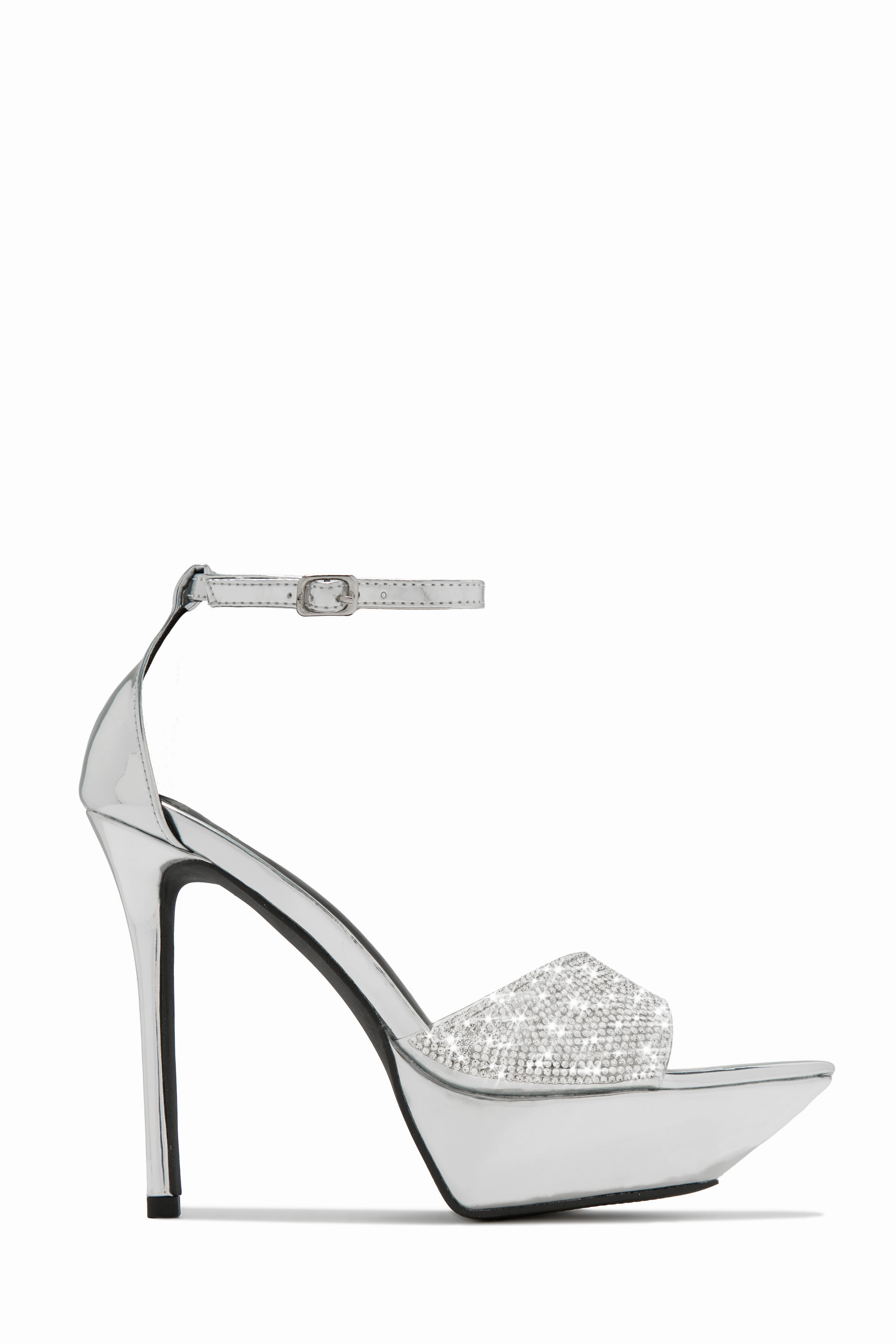Sweet Fatale Embellished Platform Heels - Silver