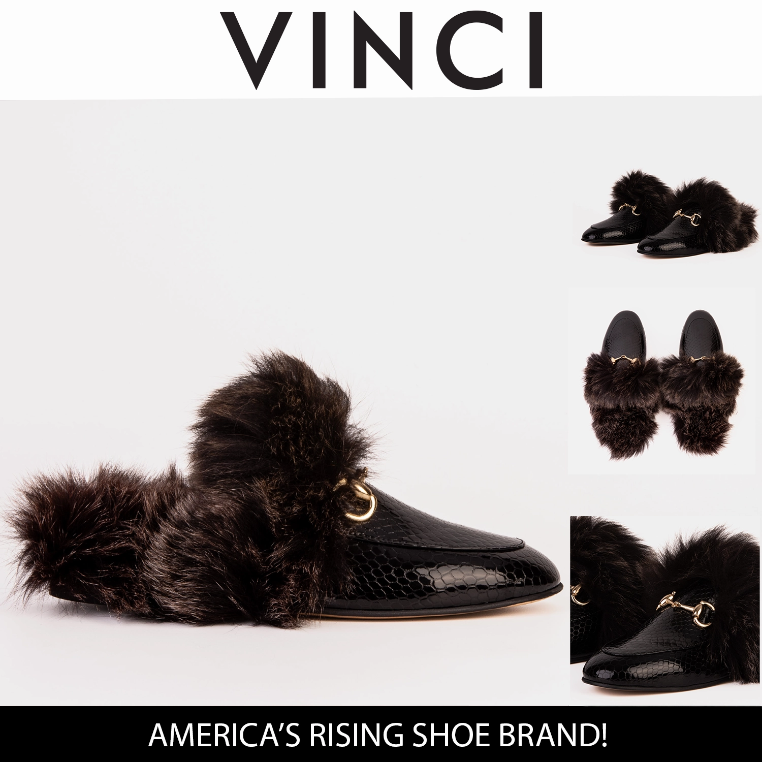 The Izmir Black Patent Leather Natural Fur Women Slipper