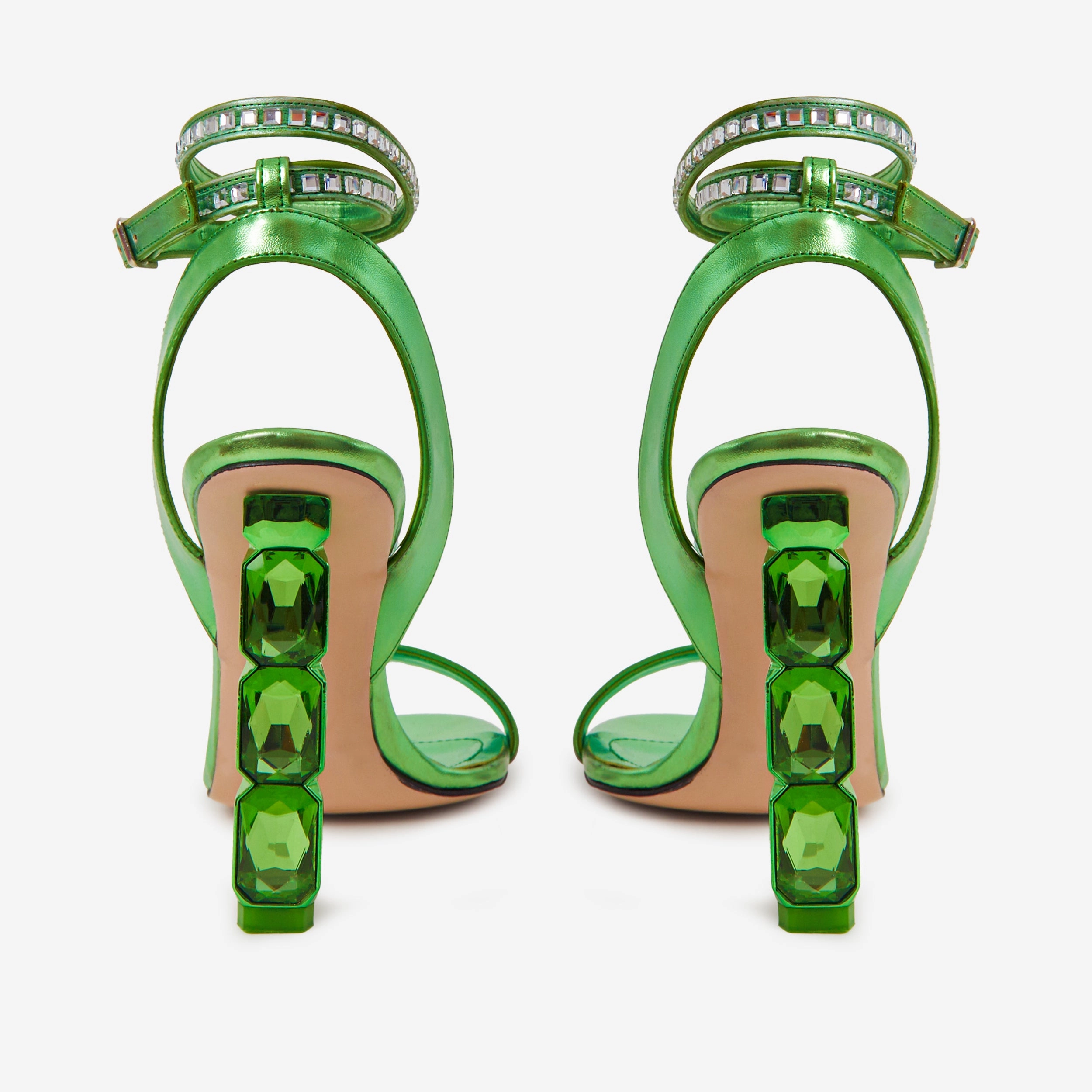 The Torola Green Stony Heel Leather Women Sandal