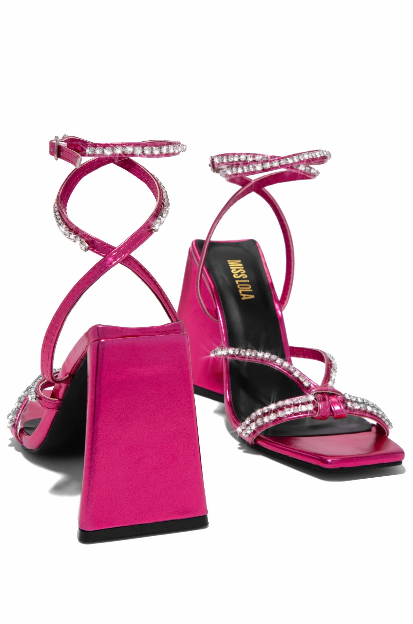 Valerya Embellished Triangle Block Heels - Pink