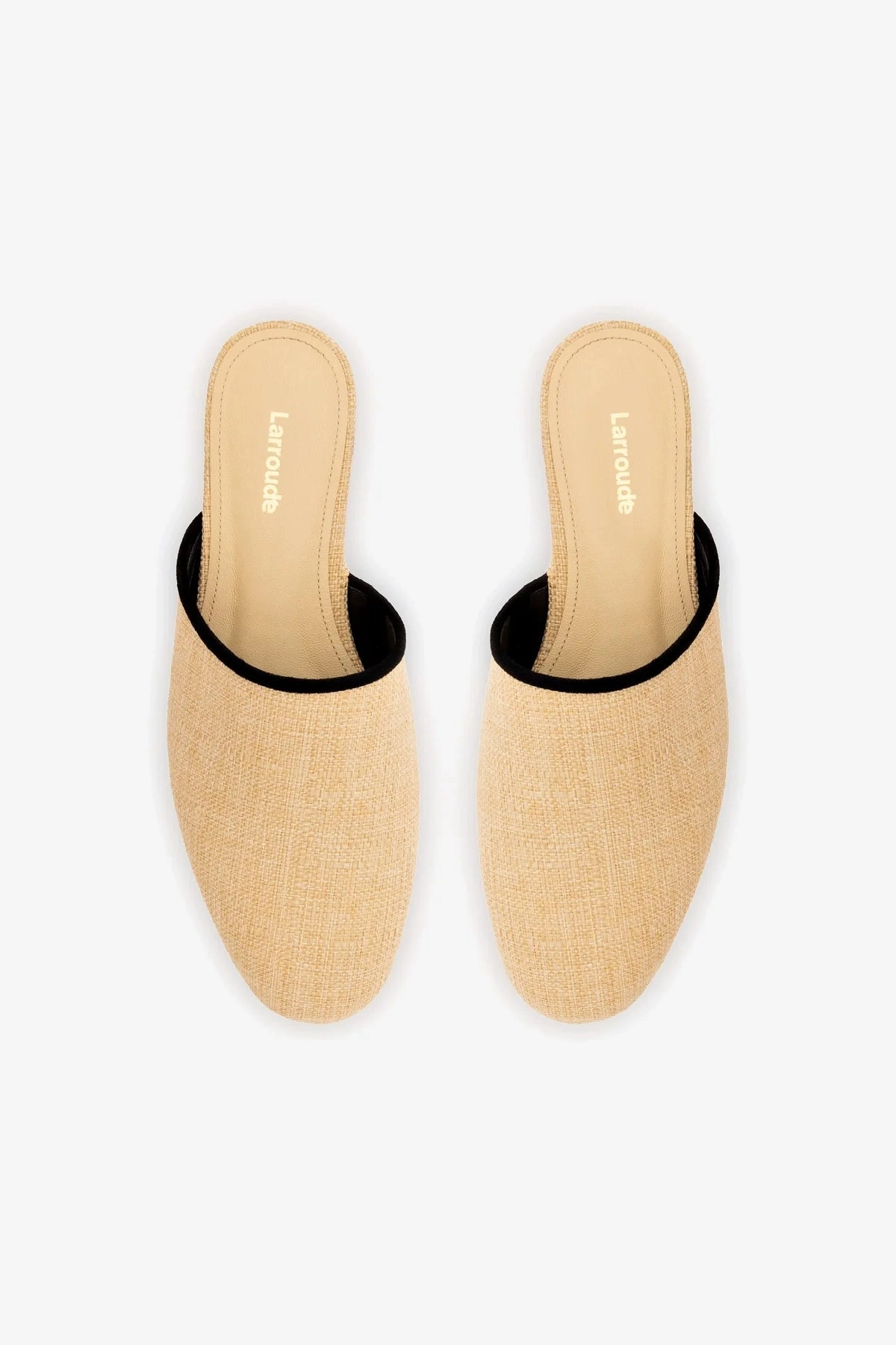 Venice Flat Mule In Beige Raffia and Black Trimming