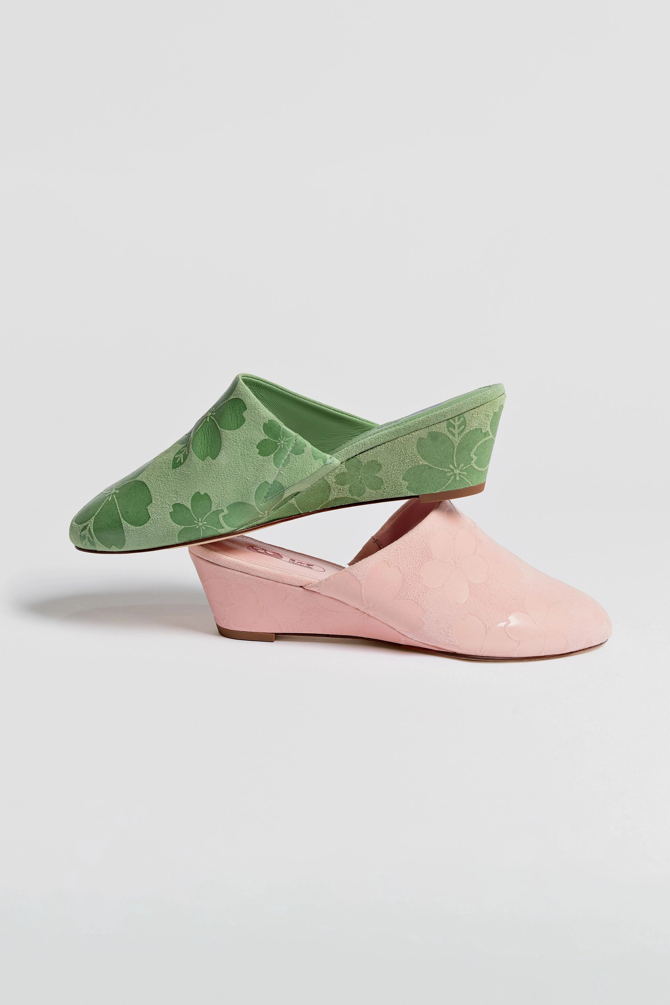 Venice Wedge In Pistacchio Sakura Printed Suede