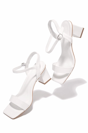 Violet Block Mid Heels - White