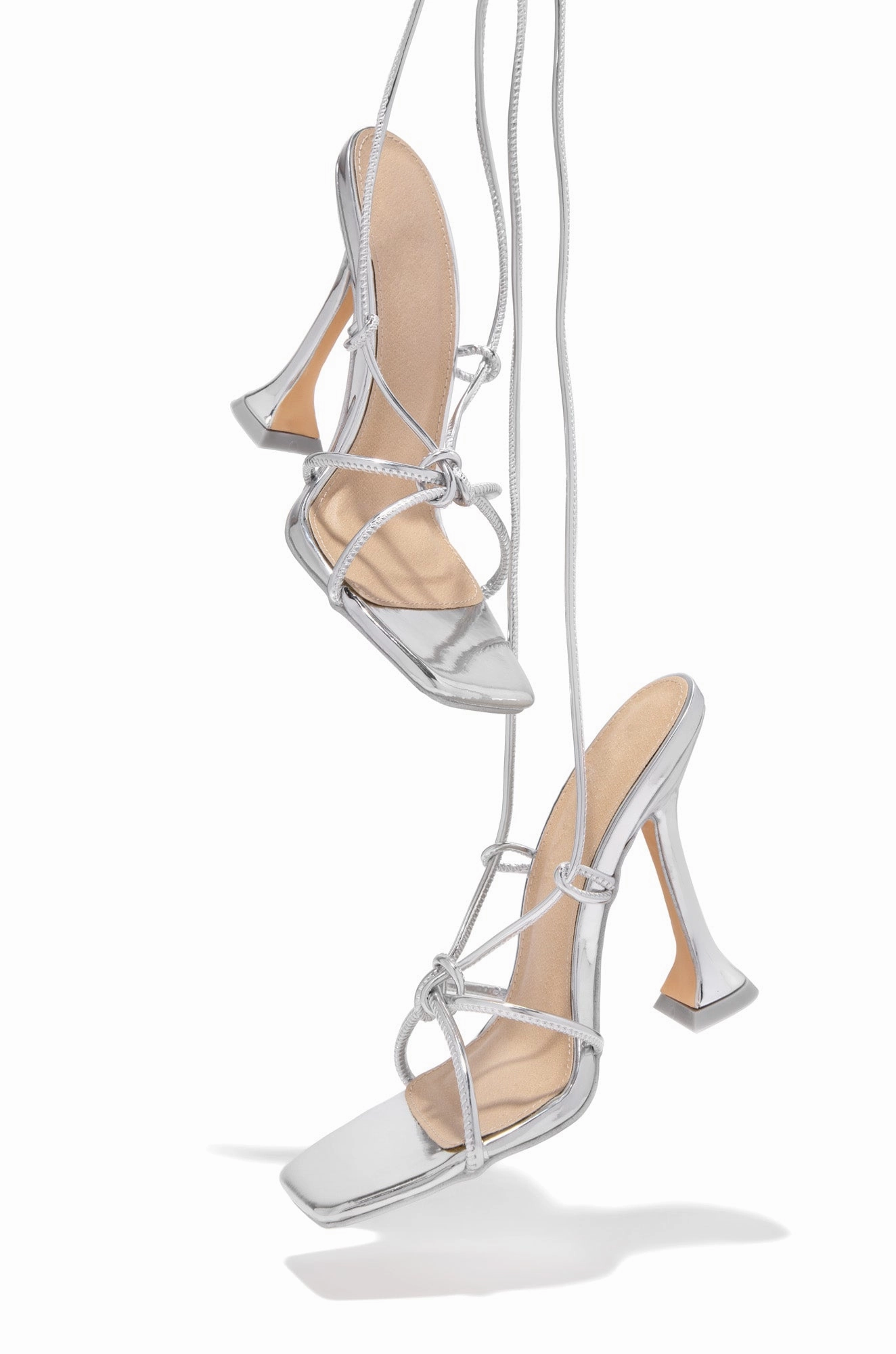 VIP Babes Lace Up High Heels - Silver