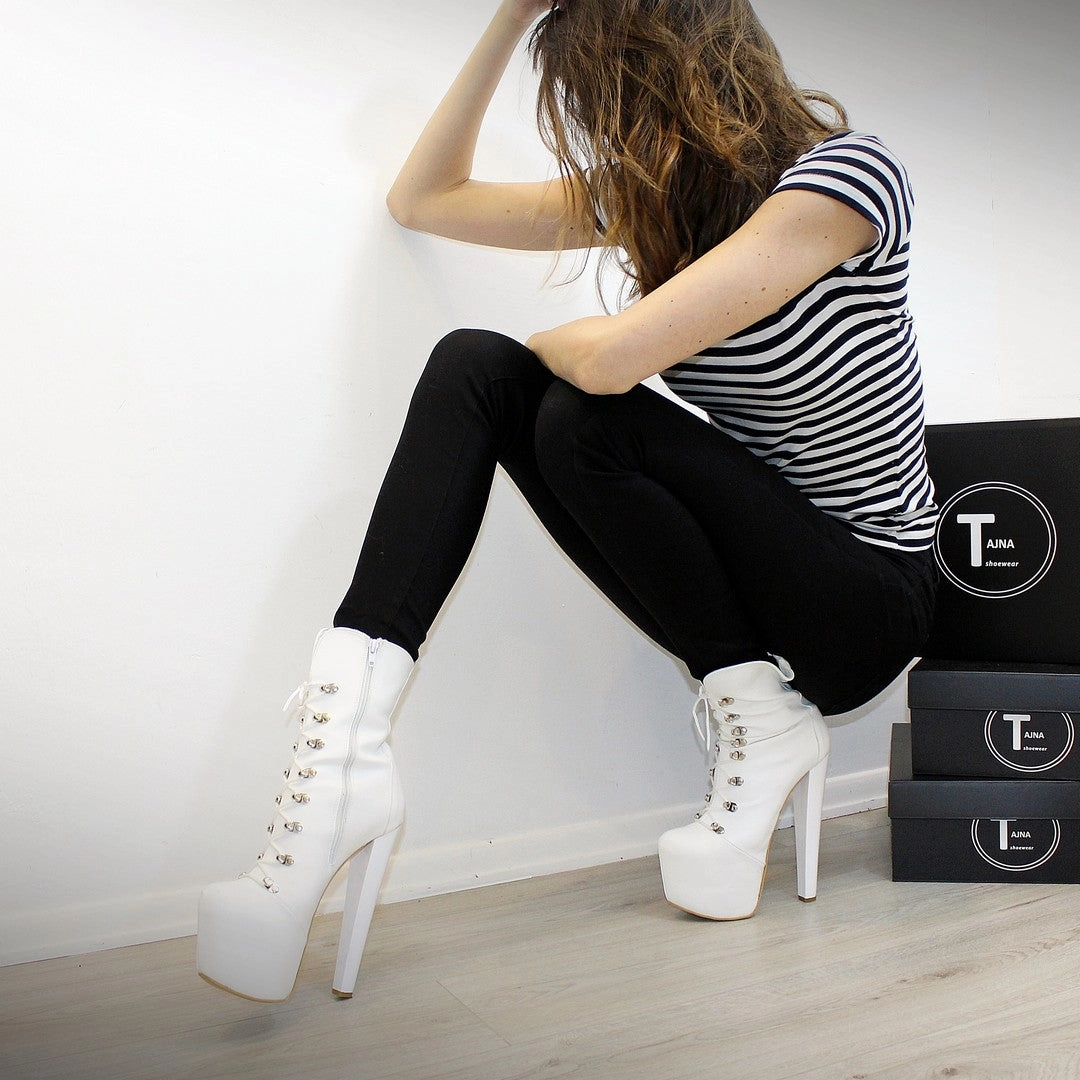 White Military Style Platform Boots