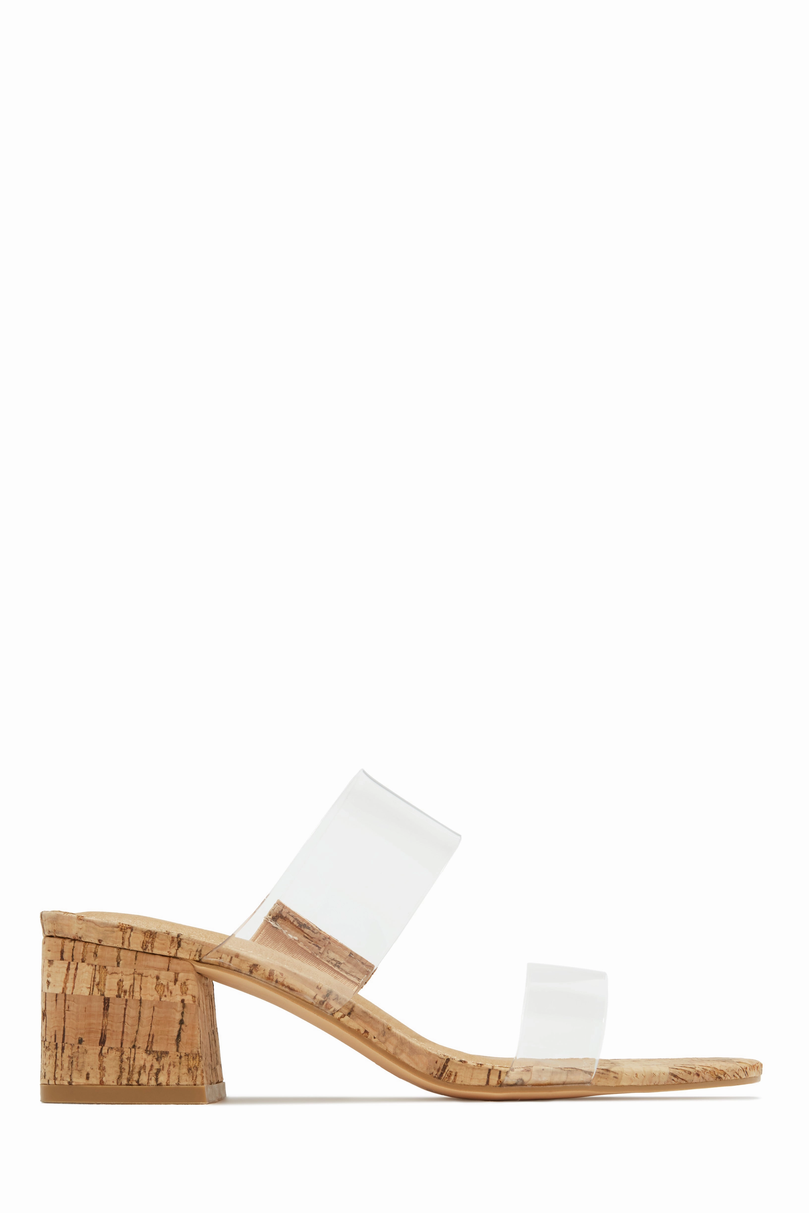 Yara Clear Strap Block Mid Heel Mules - Nude