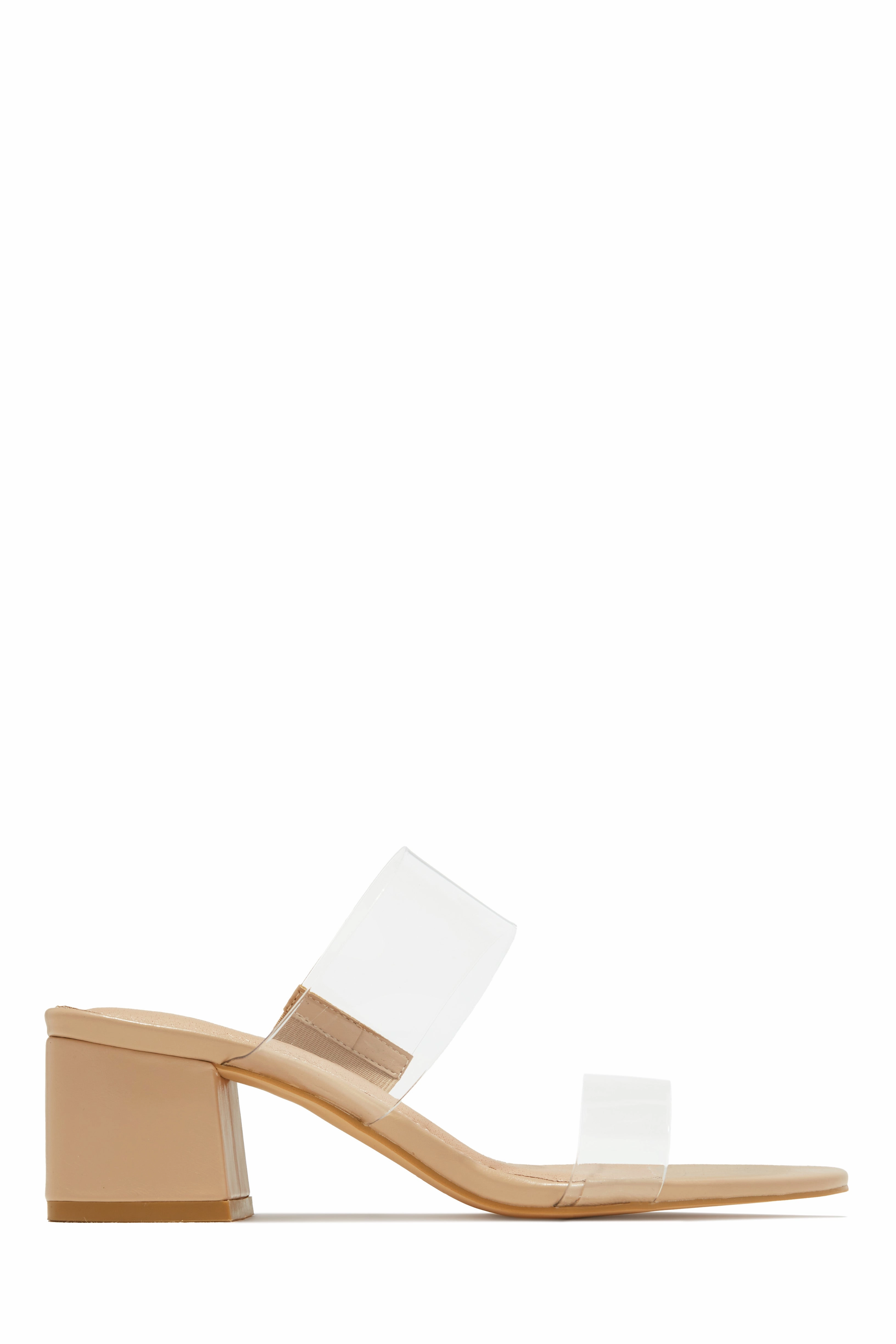Yara Clear Strap Block Mid Heel Mules - Nude