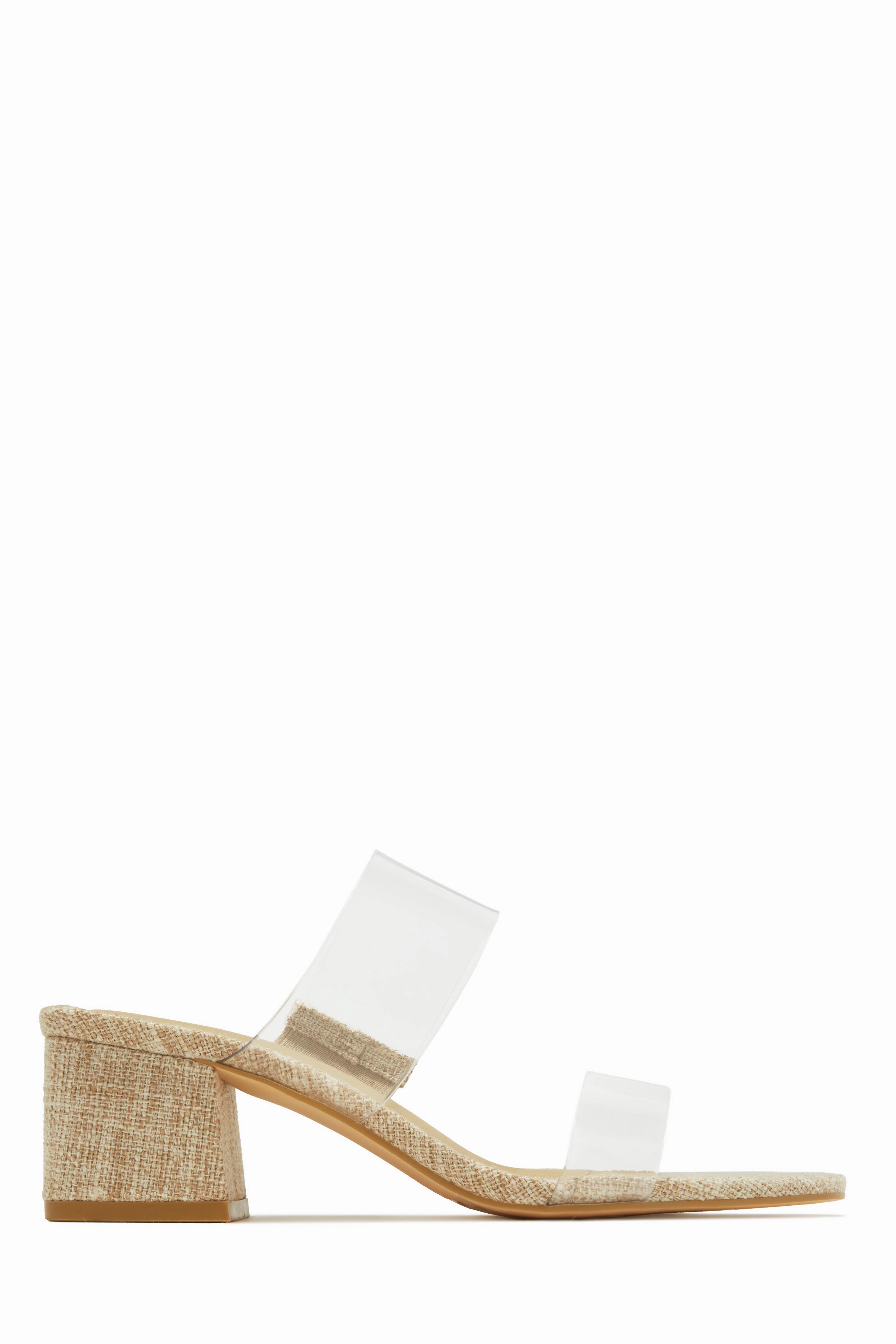 Yara Clear Strap Block Mid Heel Mules - Nude