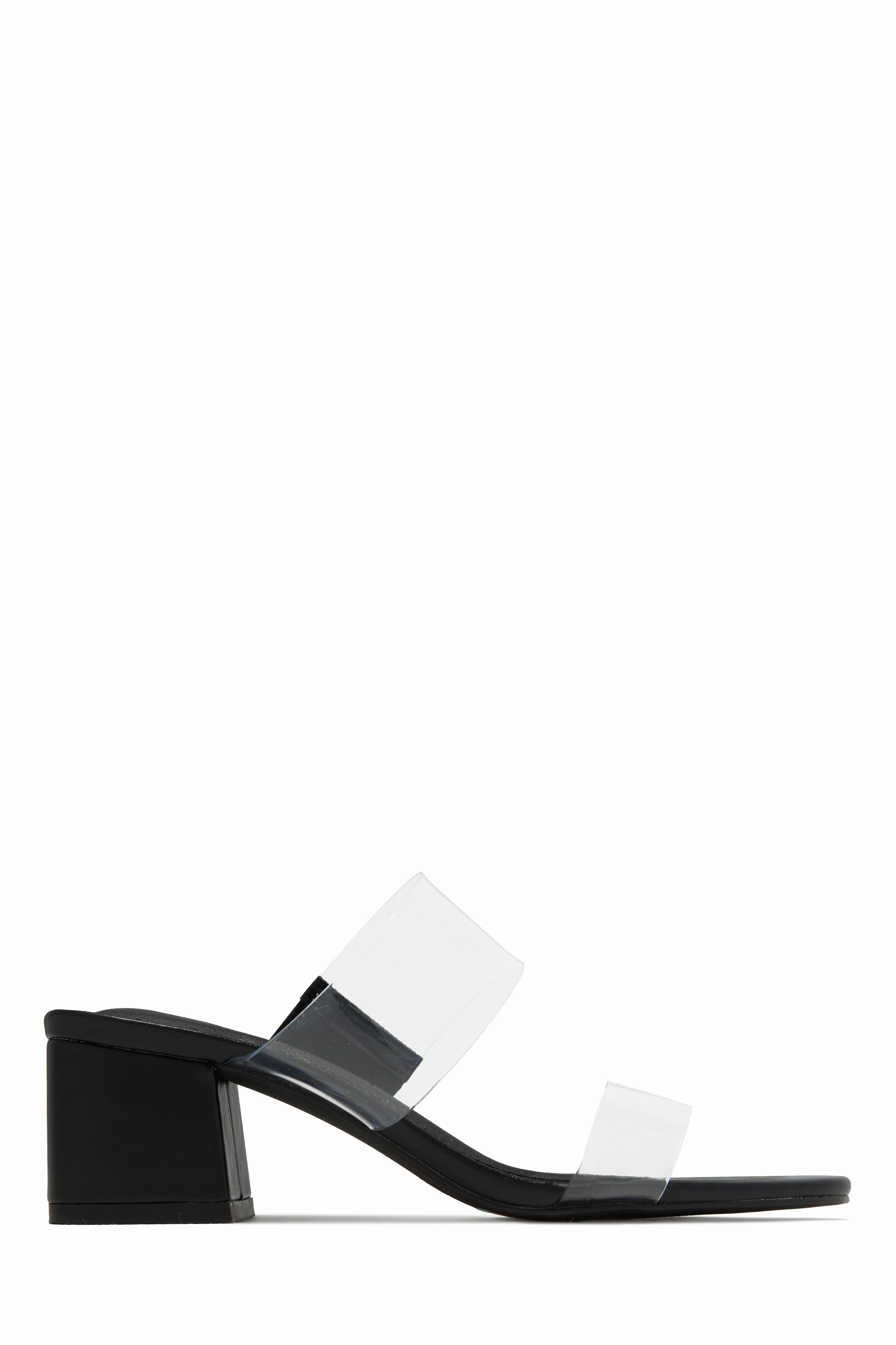 Yara Clear Strap Block Mid Heel Mules - Nude