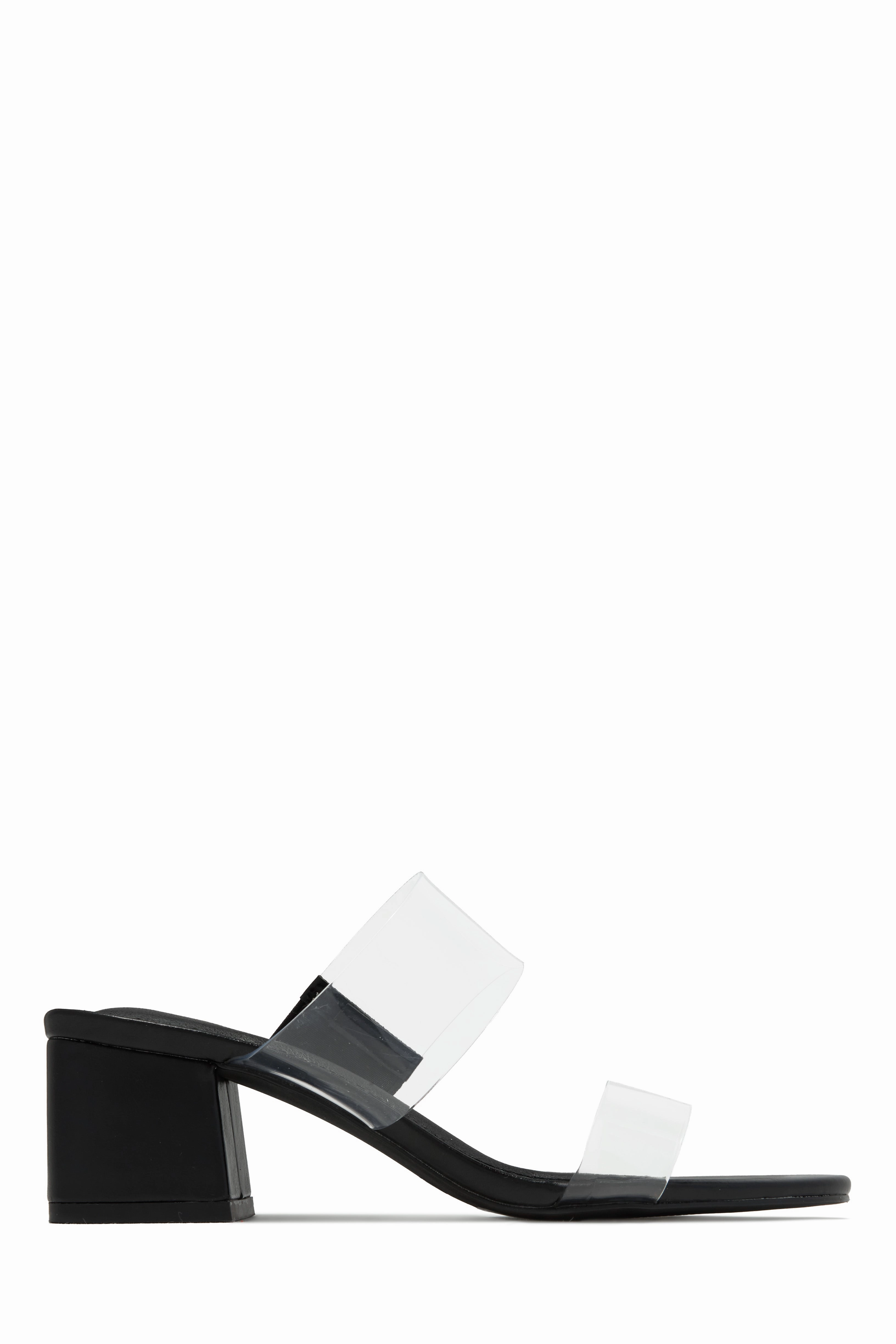 Yara Clear Strap Block Mid Heel Mules - Nude