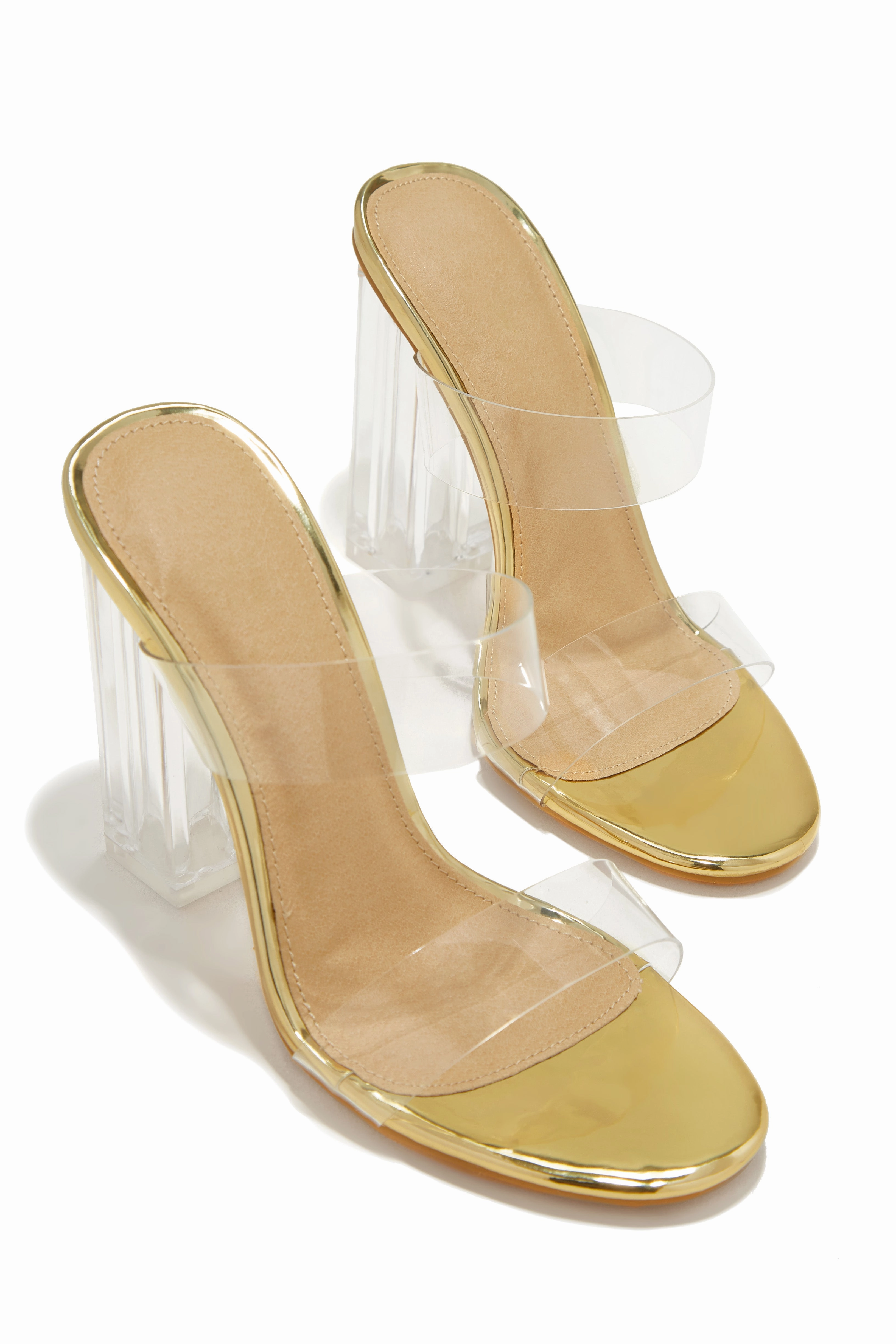 Your Next Date Clear Strap Block Heel Mules - Gold