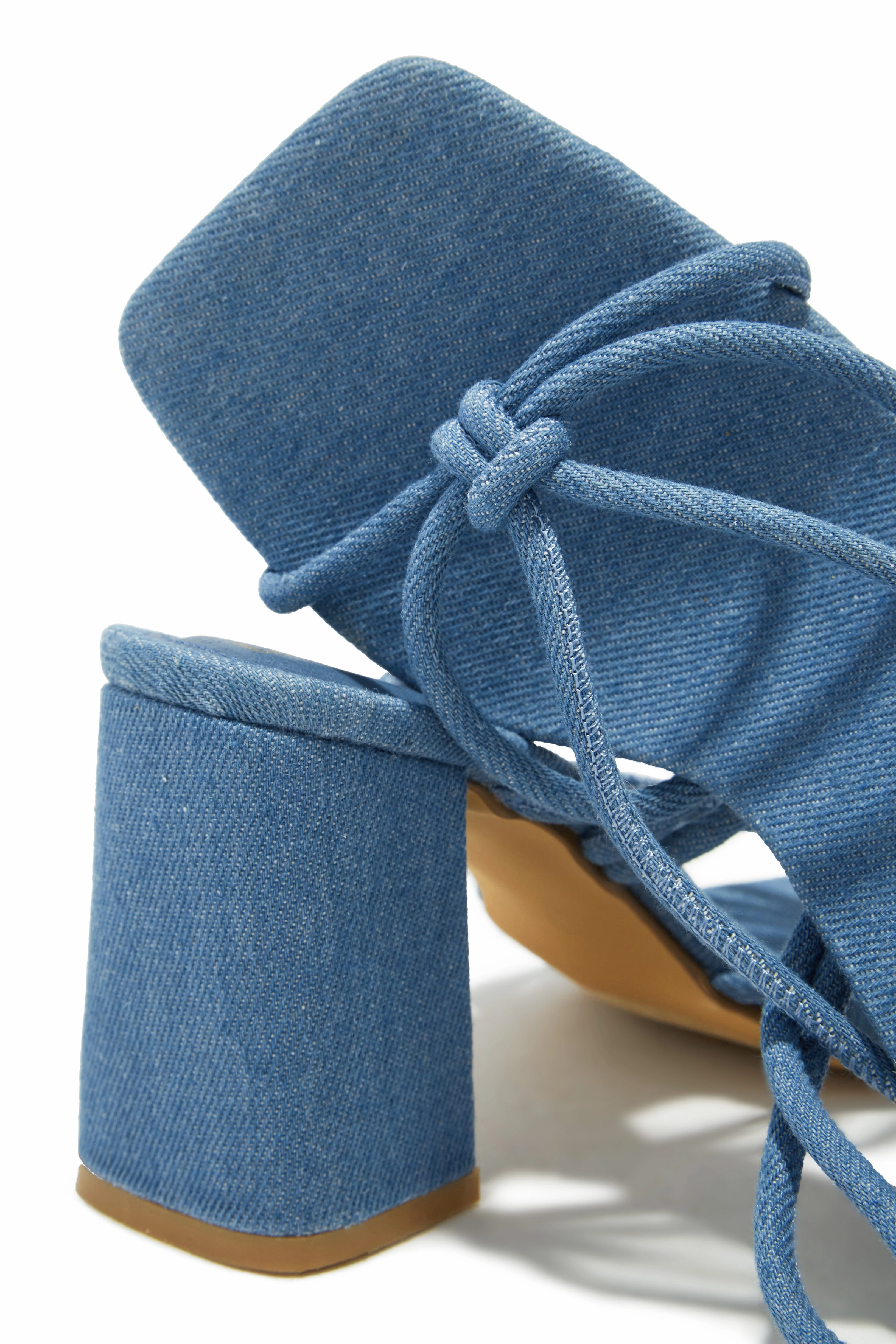 Zavey Lace Up Block Heels - Denim