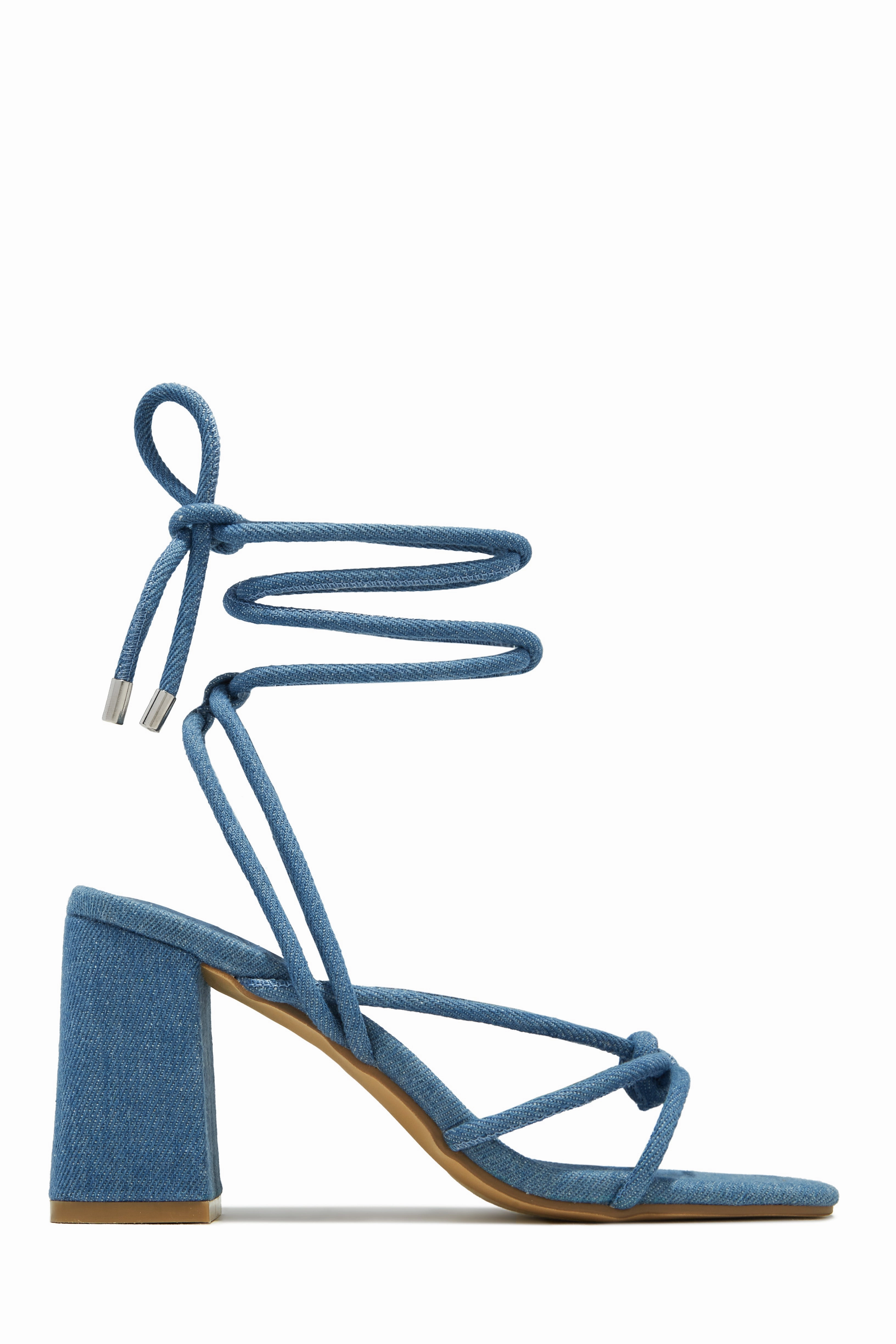 Zavey Lace Up Block Heels - Denim