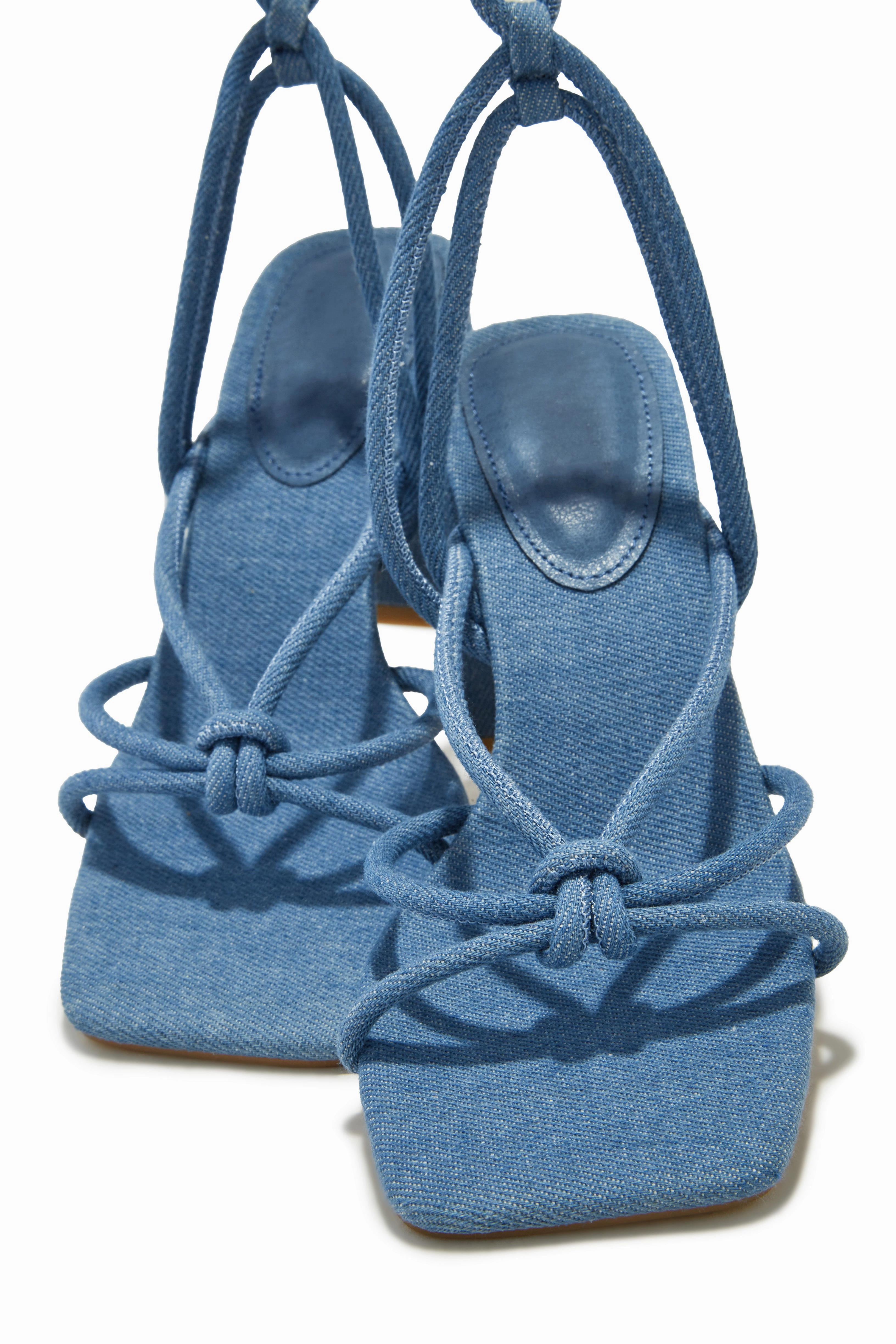 Zavey Lace Up Block Heels - Denim