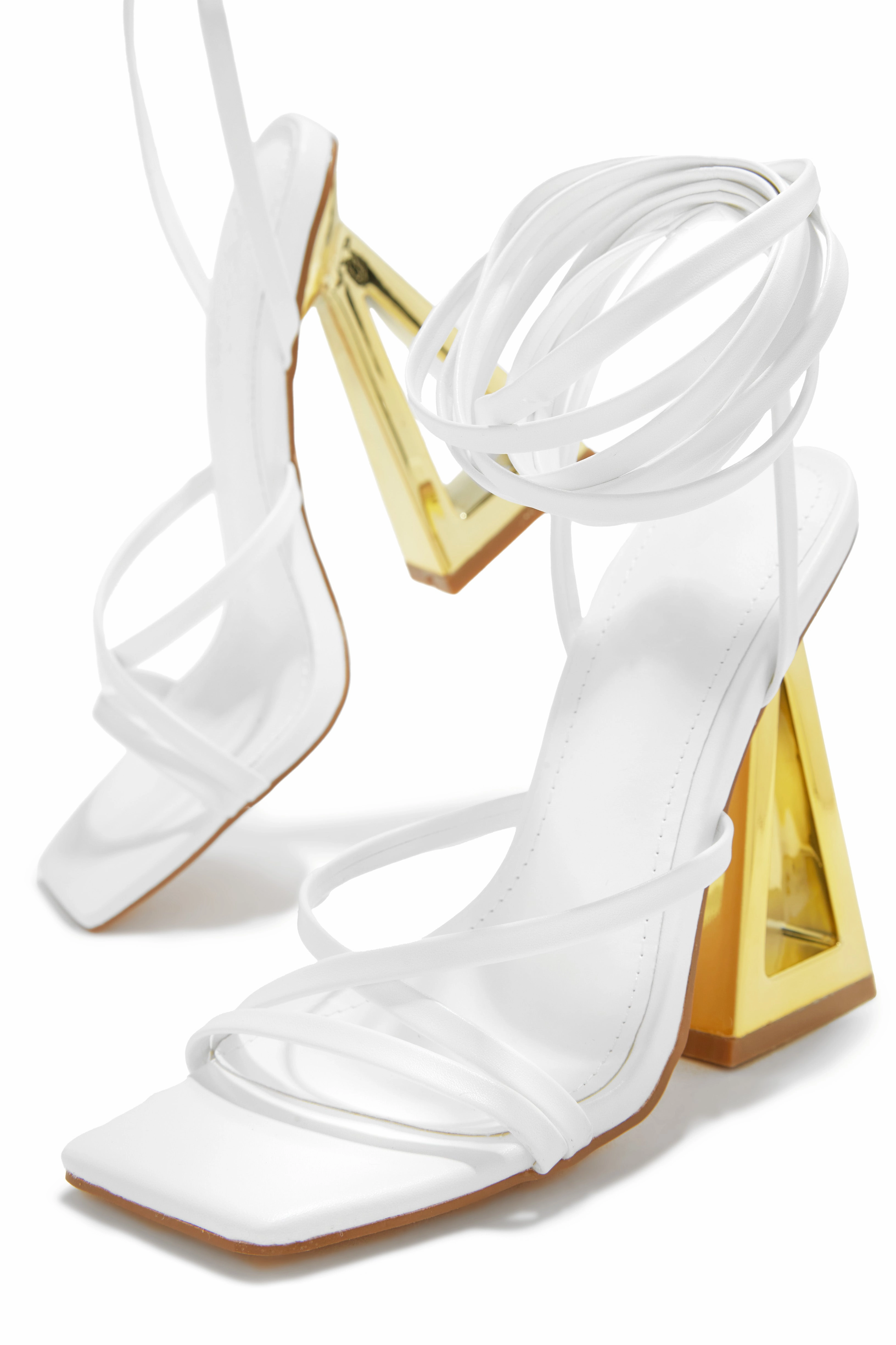 Zhuri Lace Up Block High Heels - White